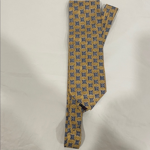 Geoffrey Beene Gold and Blue Patterned Silk Tie - Picture 2 of 5